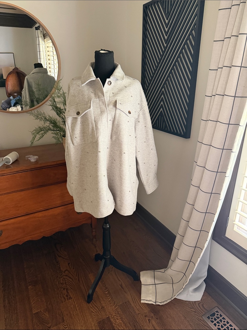 Vocal grey shacket with rhinestone studs medium